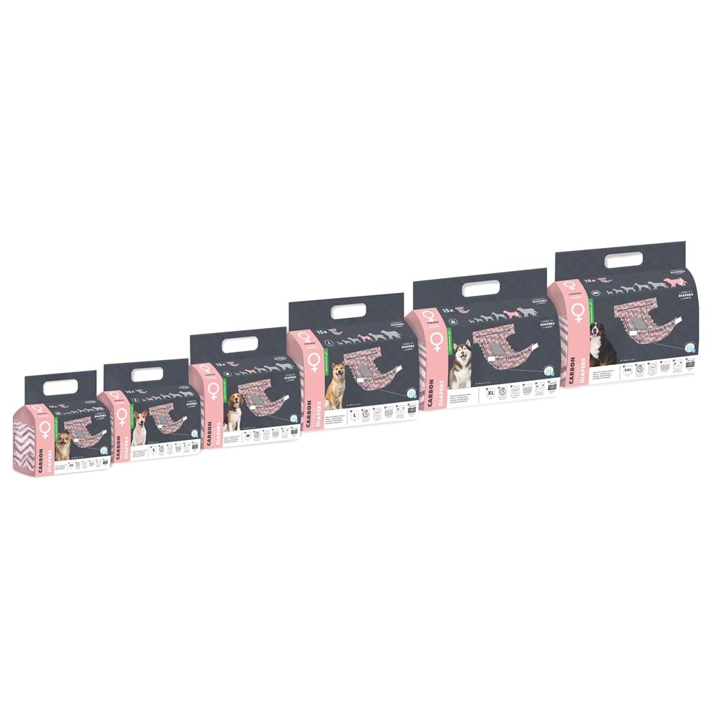 10173699 M-PETS CARBONLU DIAPERS DİŞİ KÖPEKLER İÇİN KÜLOT (L) 15Lİ