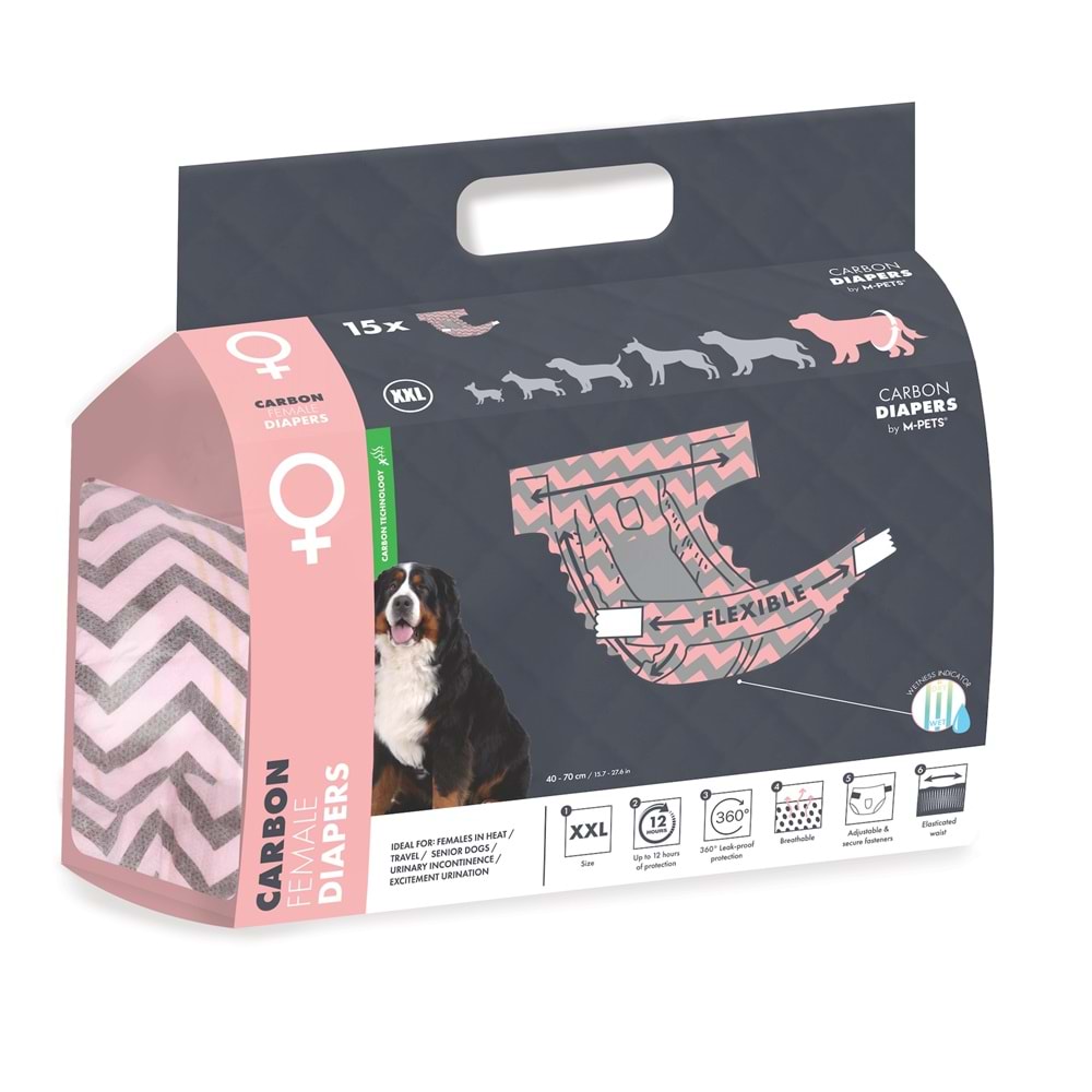 10173899 M-PETS CARBONLU DIAPERS DİŞİ KÖPEKLER İÇİN KÜLOT (XXL) 15Lİ