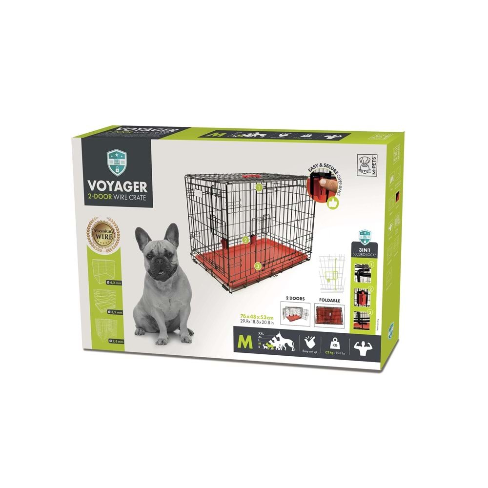 10450005 M-PETS VOYAGER KÖPEK KAFESİ 2 KAPILI (M) KIRMIZI 76X48X53CM