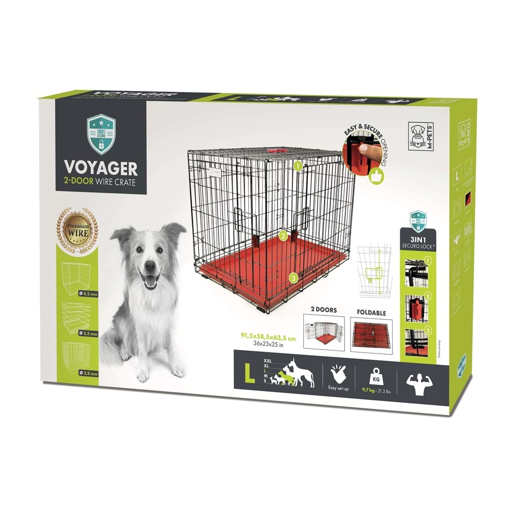 10450105 M-PETS VOYAGER KÖPEK KAFESİ 2 KAPILI (L) KIRMIZI 91X58X63CM