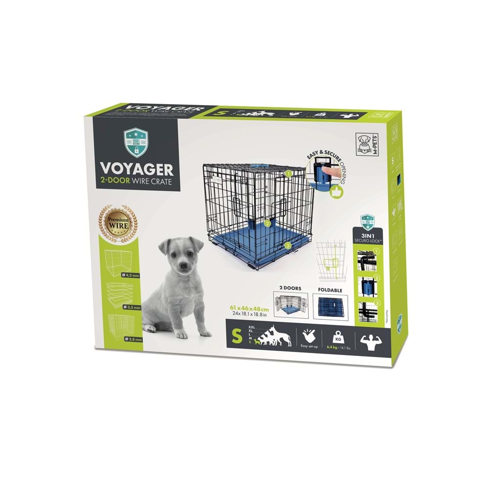 10450517 M-PETS VOYAGER KÖPEK KAFESİ 2 KAPILI (S) MAVİ 61X46X48CM