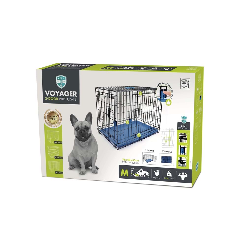 10450617 M-PETS VOYAGER KÖPEK KAFESİ 2 KAPILI (M) MAVİ 76X48X53CM