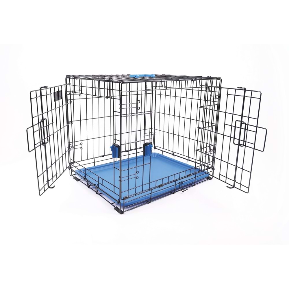 10450617 M-PETS VOYAGER KÖPEK KAFESİ 2 KAPILI (M) MAVİ 76X48X53CM