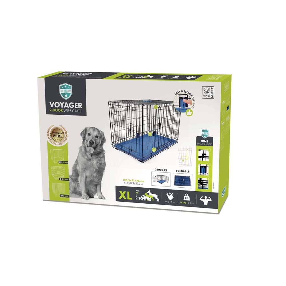 10450817 M-PETS VOYAGER KÖPEK KAFESİ 2 KAPILI (XL) MAVİ 106X71X76CM