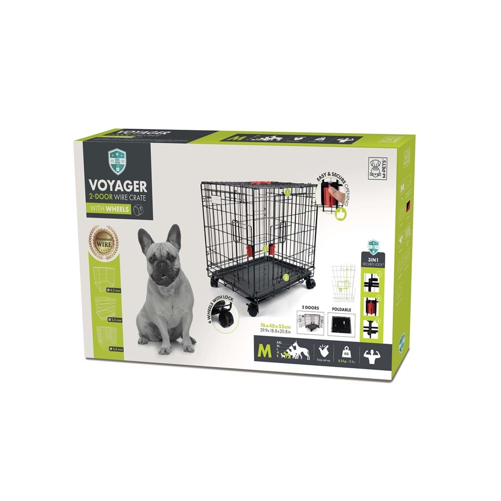 10451708 M-PETS VOYAGER TEKERLEKLİ KÖPEK KAFESİ 2 KAPILI (M) SİYAH 76X48X53CM