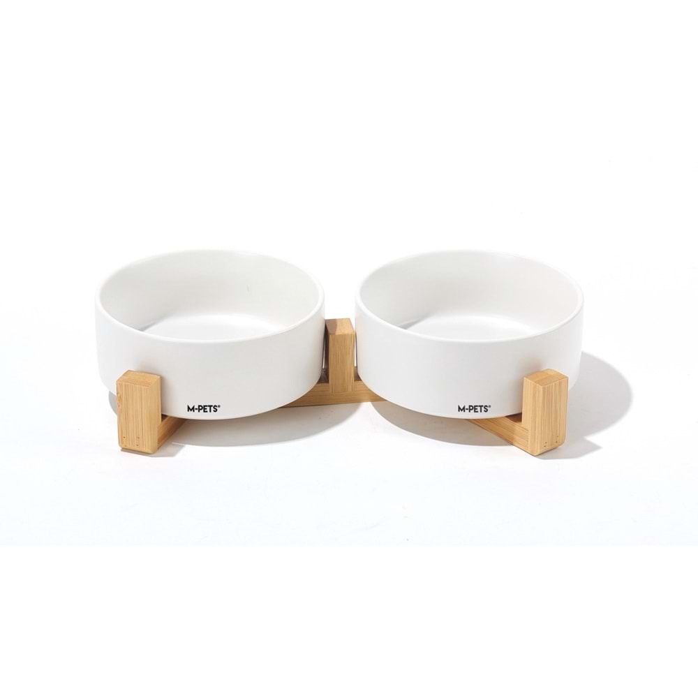 10553699 M-PETS OPERA SERAMİK MAMA KABI BAMBOO STANDLI 2X350ML WHİTE