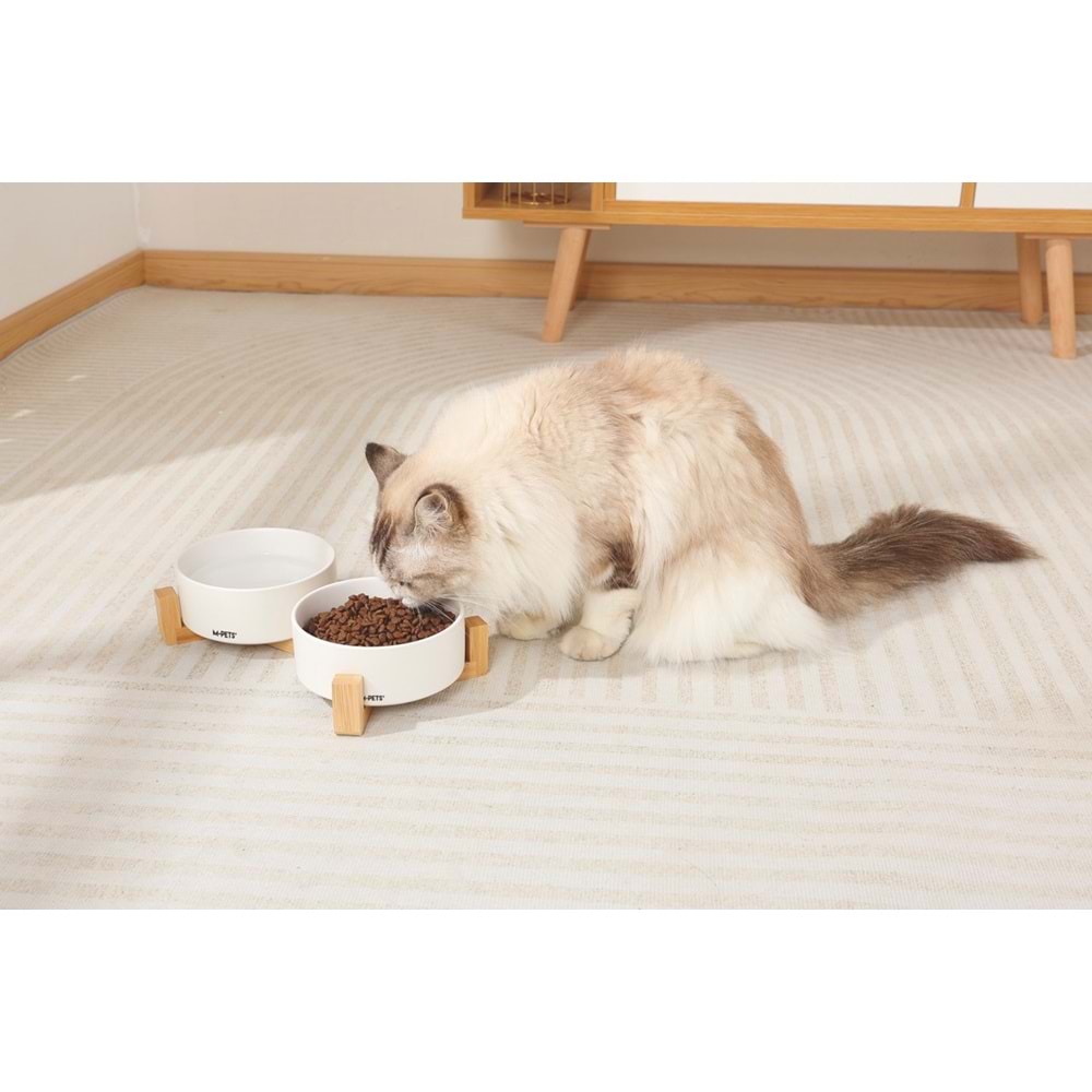 10553799 M-PETS OPERA SERAMİK MAMA KABI BAMBOO STANDLI 2X850ML WHİTE