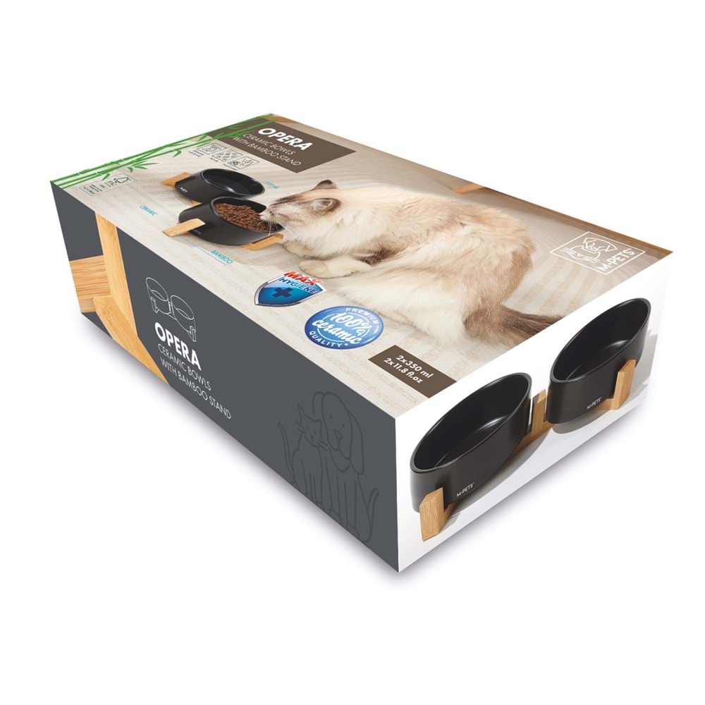 10553899 M-PETS OPERA SERAMİK MAMA KABI BAMBOO STANDLI 2X350ML BLACK