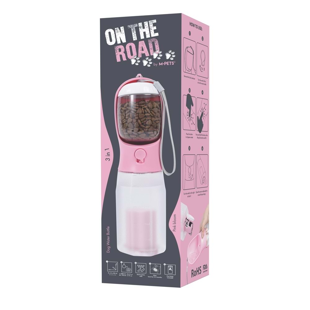 10554699 M-PETS ON THE ROAD 3İN1 KÖPEK SEYAHAT SULUĞU 600ML PİNK