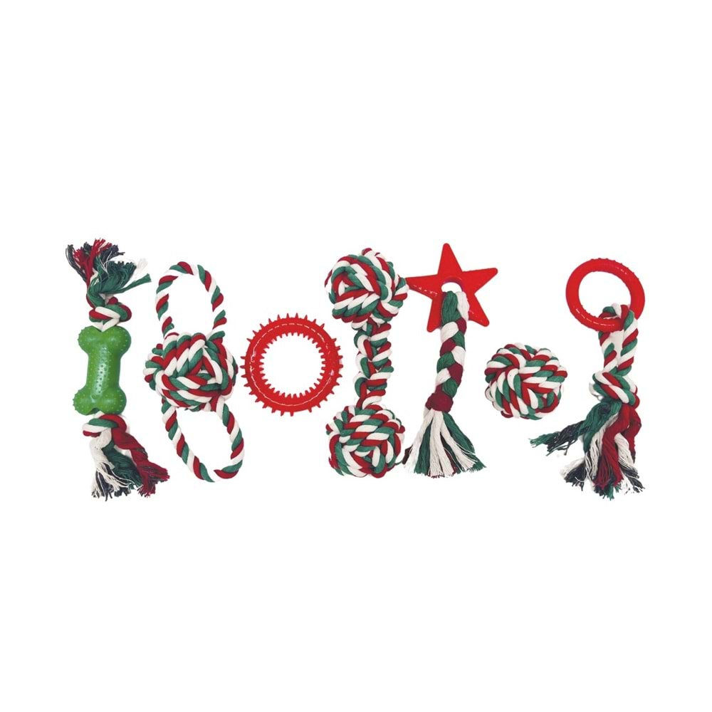 10665899 M-PETS CHRISTMAS COTTON ROPE KÖPEK OYUNCAĞI 7Lİ