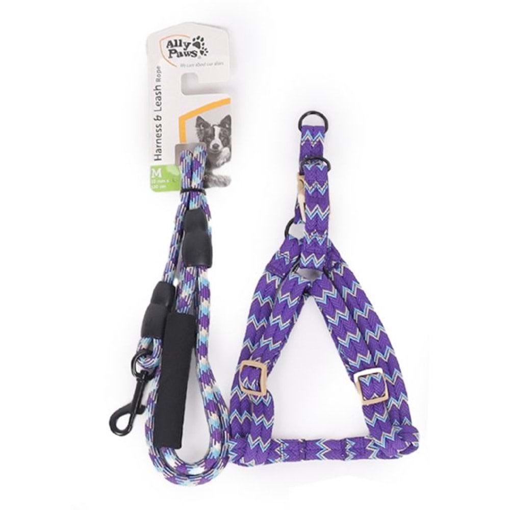 10702 ALLY PAWS HARNESS & LEASH ROPE (M) 10MMX120CM