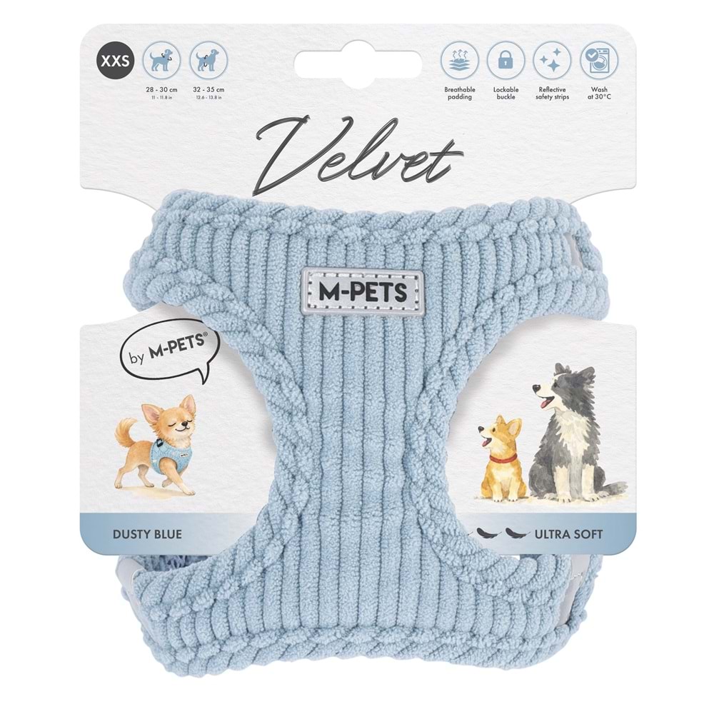 10858999 M-PETS VELVET DOG GÖĞÜS TASMASI BLUE (XXS)