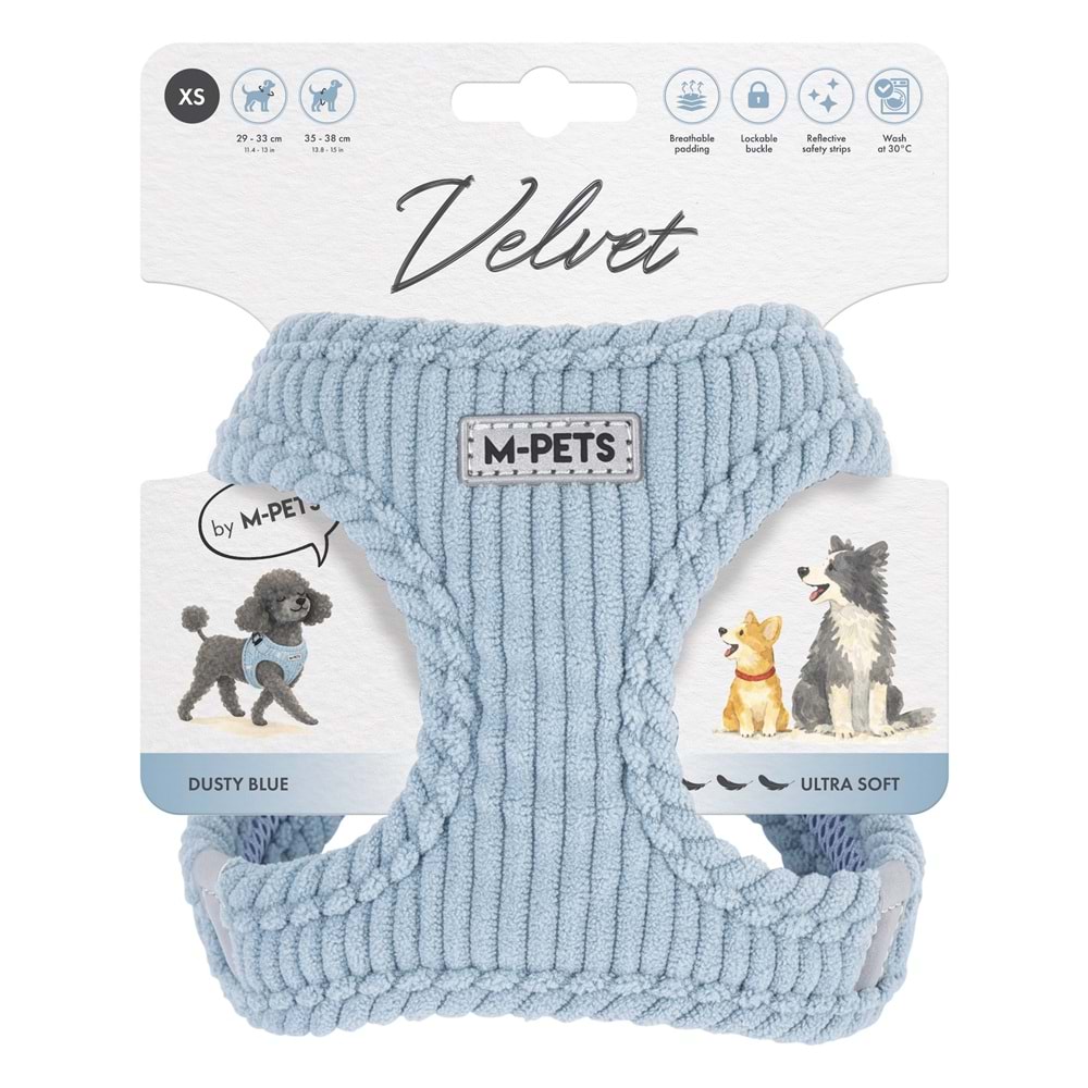 10859099 M-PETS VELVET DOG GÖĞÜS TASMASI BLUE (XS)