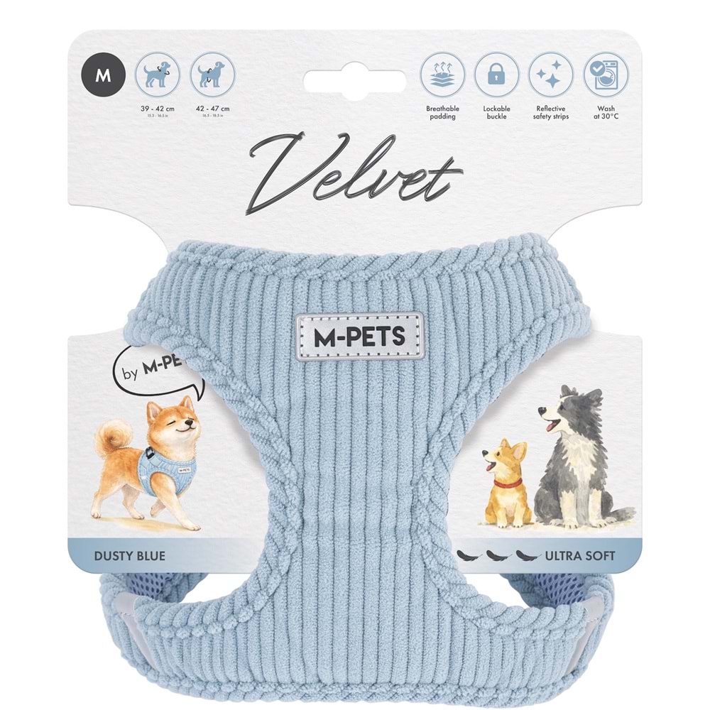 10859299 M-PETS VELVET DOG GÖĞÜS TASMASI BLUE (M)