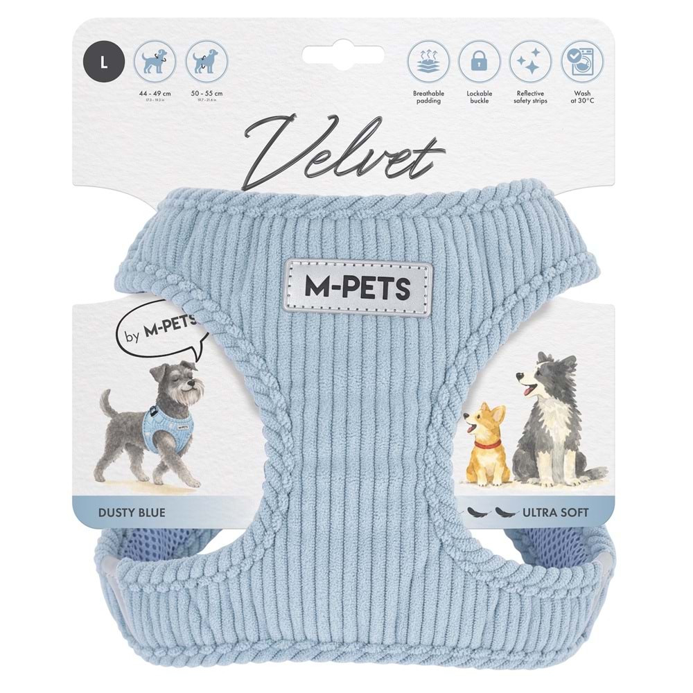 10859399 M-PETS VELVET DOG GÖĞÜS TASMASI BLUE (L)