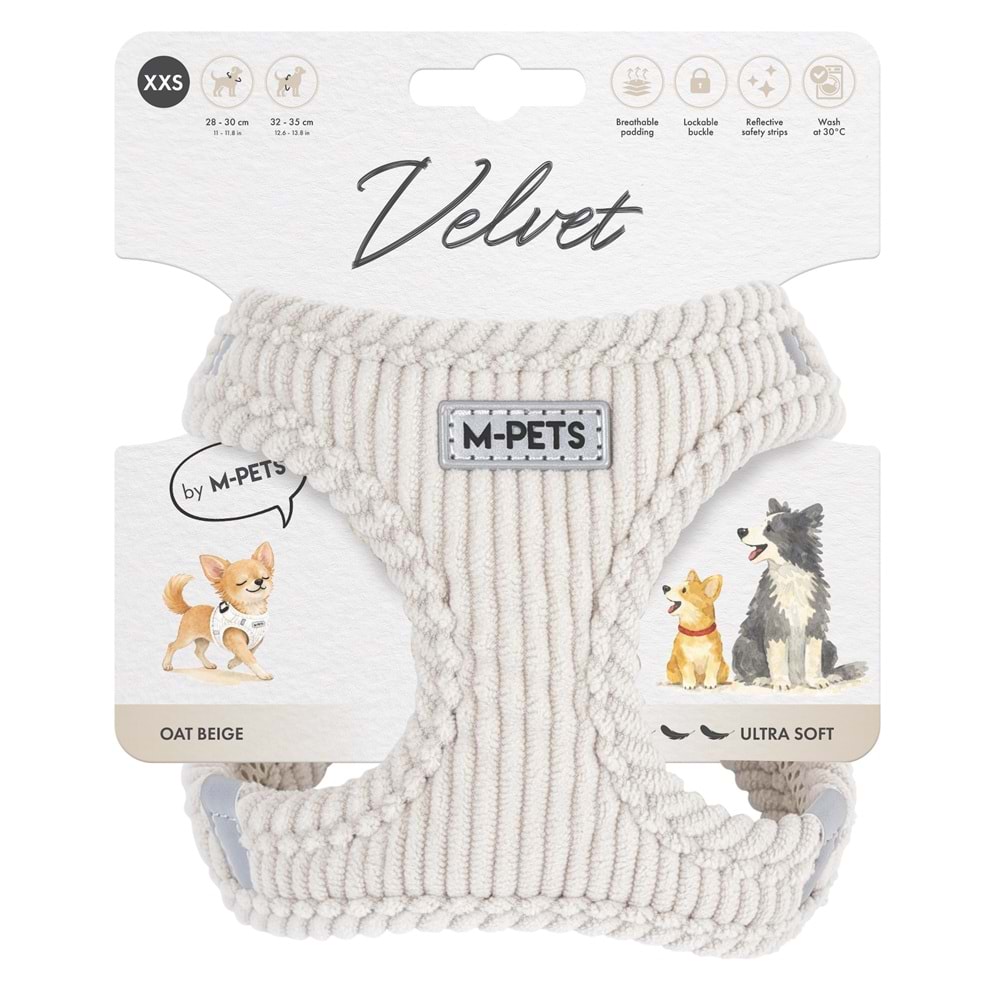10859912 M-PETS VELVET DOG GÖĞÜS TASMASI BEJ (XXS)