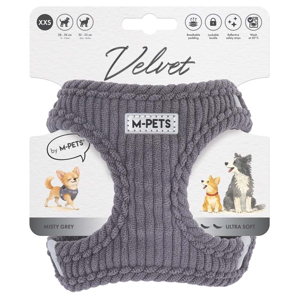 10860013 M-PETS VELVET DOG GÖĞÜS TASMASI GRİ (XXS)