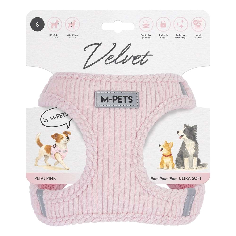 10860407 M-PETS VELVET DOG GÖĞÜS TASMASI PİNK (S)