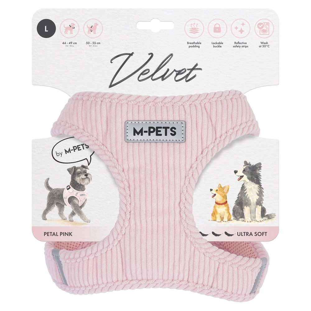 10861007 M-PETS VELVET DOG GÖĞÜS TASMASI PİNK (L)