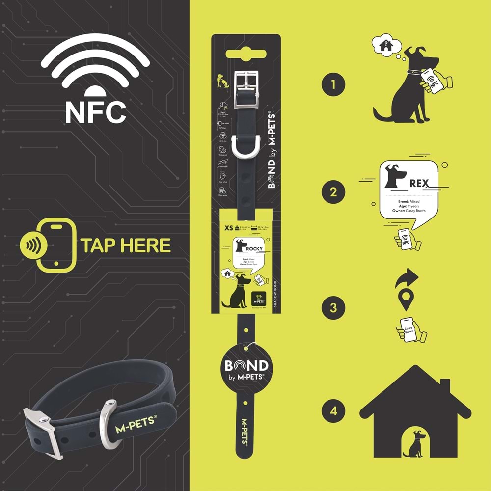 10861908 M-PETS BOND NFC SİSTEMLİ SİLİKON BOYUN TASMASI (L) BLACK