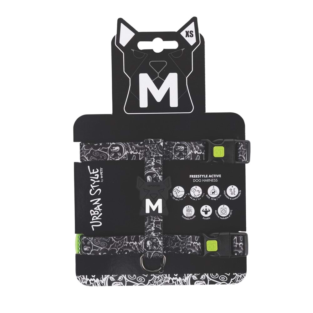 10868999 M-PETS URBAN STYLE BLACK/WHİTE ACTİVE KÖPEK GÖĞÜS TASMASI (XS)