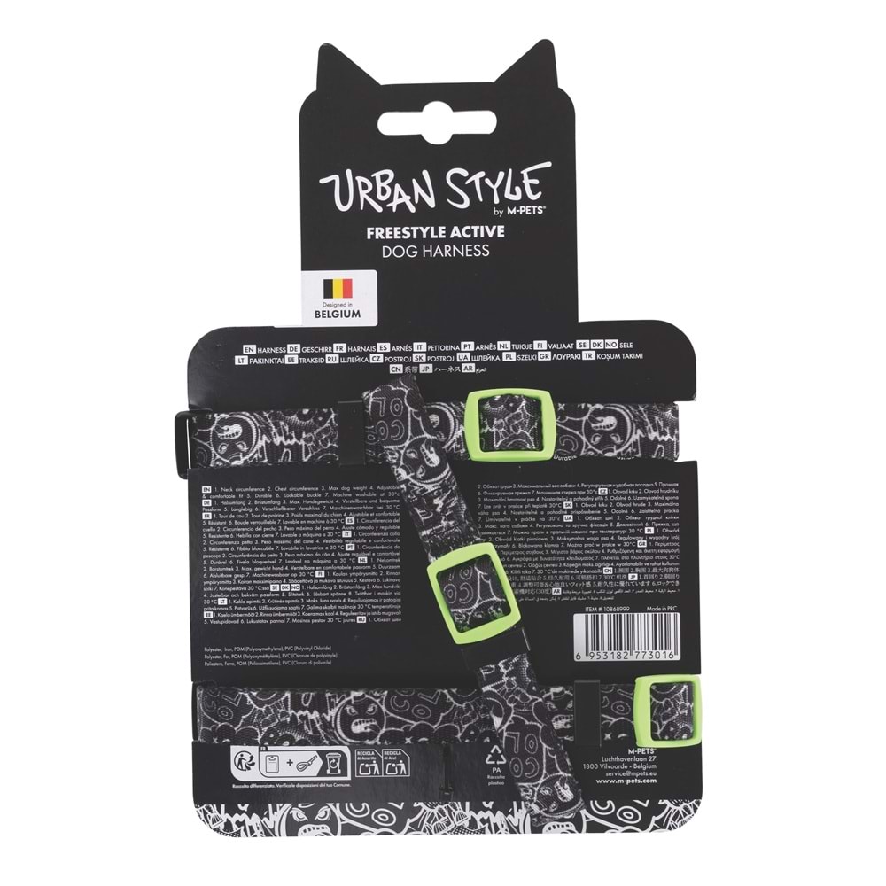 10868999 M-PETS URBAN STYLE BLACK/WHİTE ACTİVE KÖPEK GÖĞÜS TASMASI (XS)
