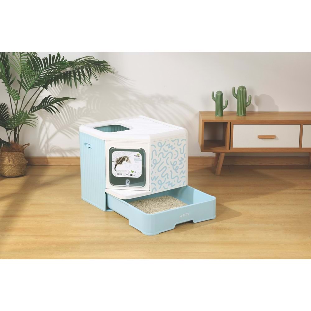 20104499 M-PETS TERRA FORMA ECO DESENLİ KAPALI KEDİ TUVALETİ BLUE