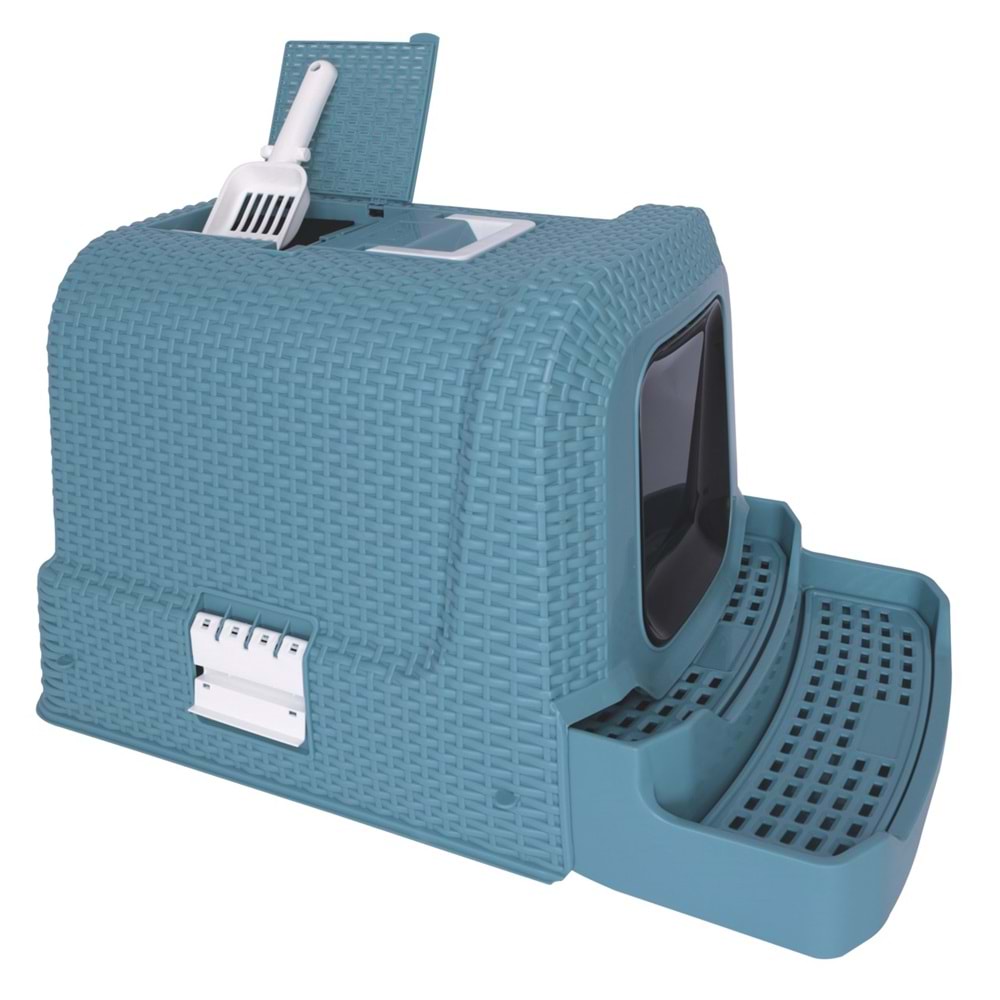 20116217 M-PETS SUEZ RATTAN KAPALI KEDİ TUVALETİ BLUE 69X42X41CM