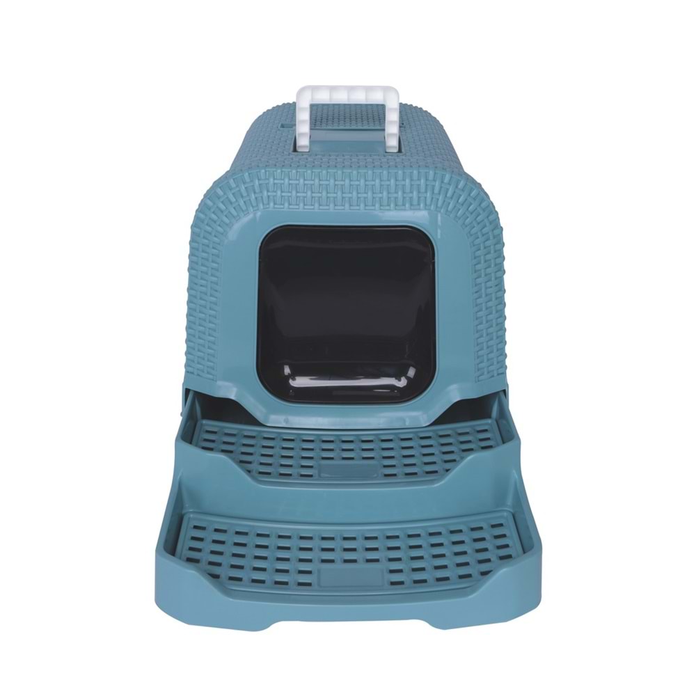20116217 M-PETS SUEZ RATTAN KAPALI KEDİ TUVALETİ BLUE 69X42X41CM