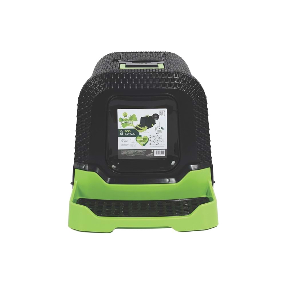 20118399 M-PETS ECO RATTAN KAPALI KEDİ TUVALETİ BLACK/GREEN