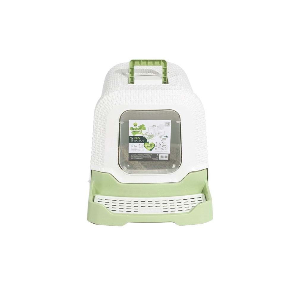 20118799 M-PETS ECO RATTAN KAPALI KEDİ TUVALETİ WHİTE/GREEN