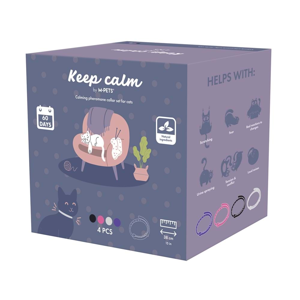 20123399 M-PETS KEEP CALM CALMİNG SAKİNLEŞTİCİ KEDİ TASMASI 4LÜ MİX COLOR