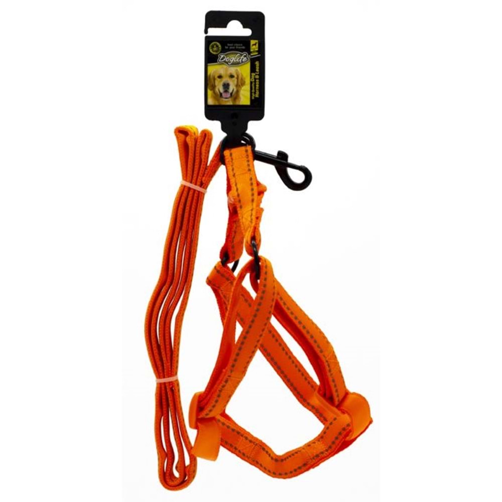 202478-DOGLİFE KÖPEKLER İÇİN FOSFORLU GÖĞÜS TASMASI+GEZDİRME 2,0CM