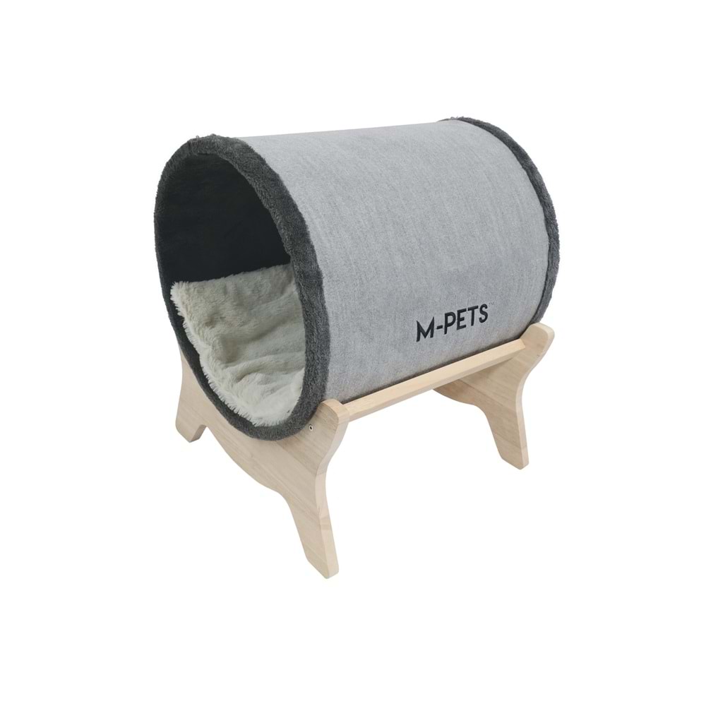 20303099 M-PETS TUNNEL ELEVATED AHŞAP AYAKLI KEDİ YATAĞI GREY