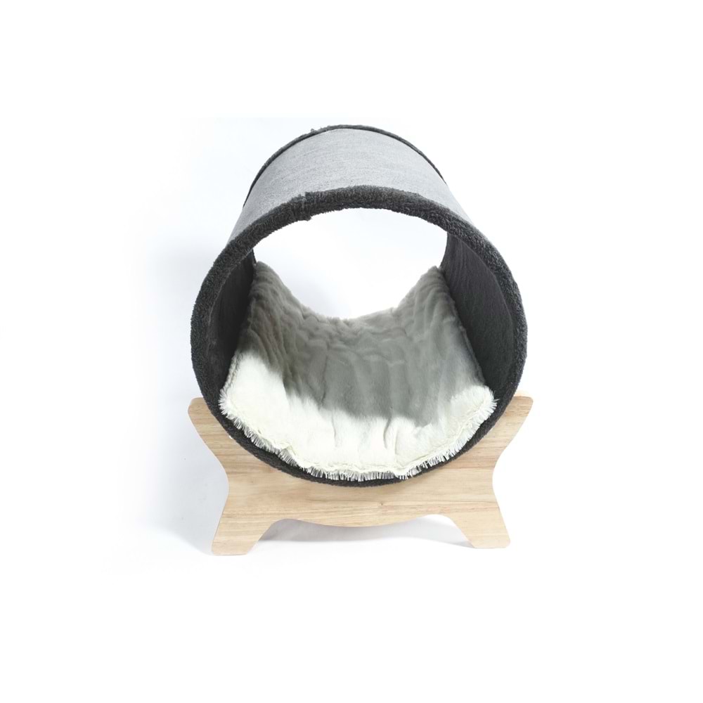 20303099 M-PETS TUNNEL ELEVATED AHŞAP AYAKLI KEDİ YATAĞI GREY