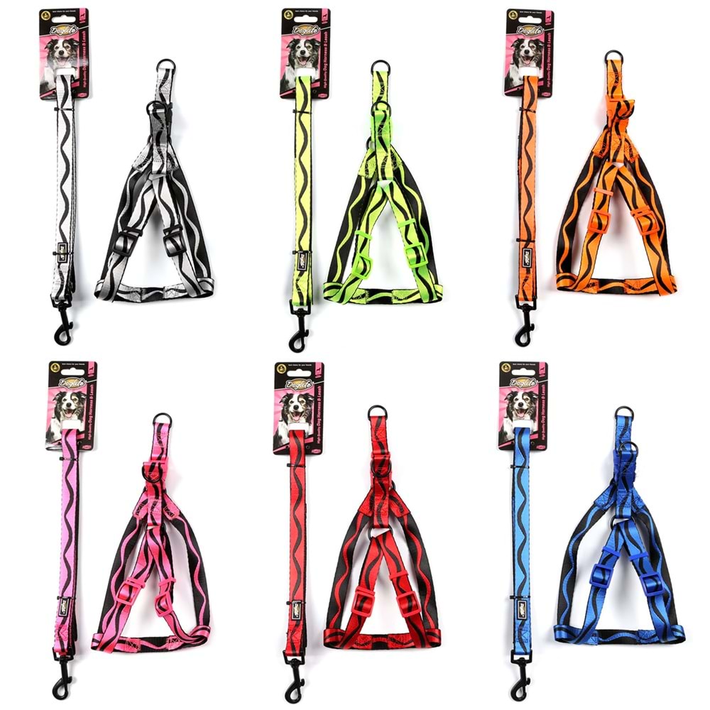 203475-DOGLİFE KÖPEKLER İÇİN DESENLİ GÖĞÜS TASMASI+GEZDİRME 2,0CM