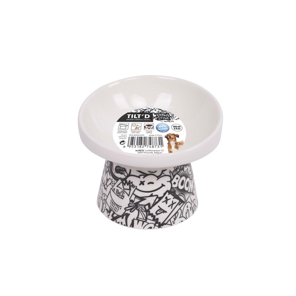 20501399 M-PETS URBAN STYLE TILTD SERAMİK MAMA KABI 150ML BLACK/WHİTE