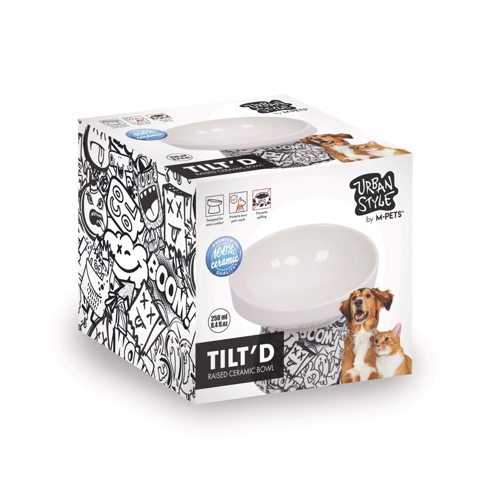 20501599 M-PETS URBAN STYLE TILTD SERAMİK MAMA KABI 250ML BLACK/WHİTE