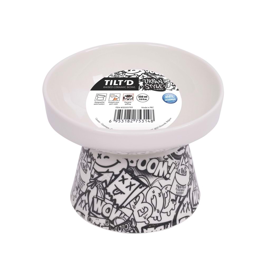 20501799 M-PETS URBAN STYLE TILTD SERAMİK MAMA KABI 350ML BLACK/WHİTE