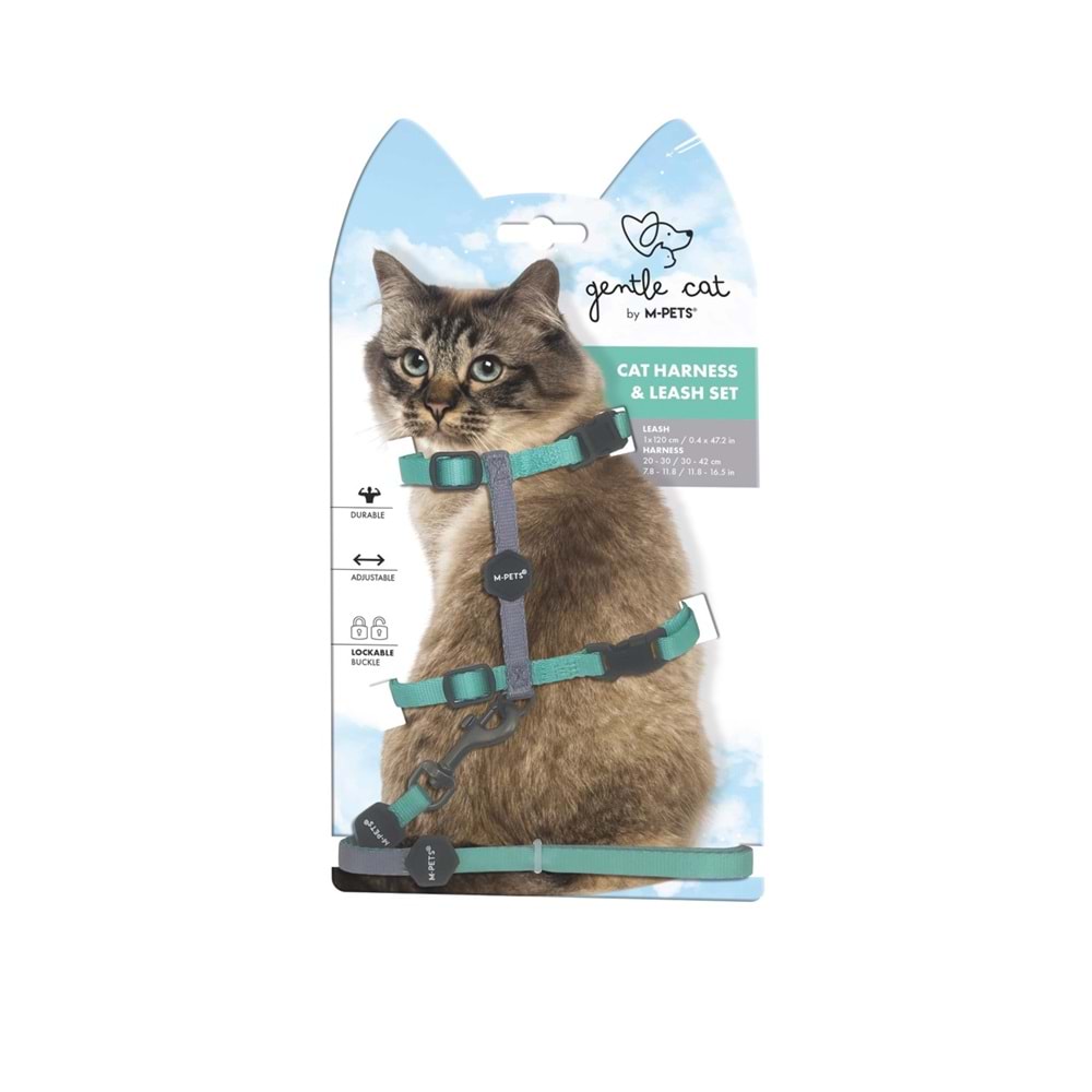 20802399 M-PETS GENTLE CAT GÖĞÜS TASMASI ve GEZDİRME SET GREEN