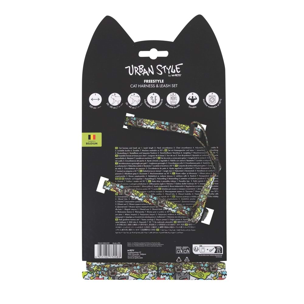 20805399 M-PETS URBAN STYLE FREESTYLE MULTİCOLOR KEDİ GÖĞÜS TASMASI SET