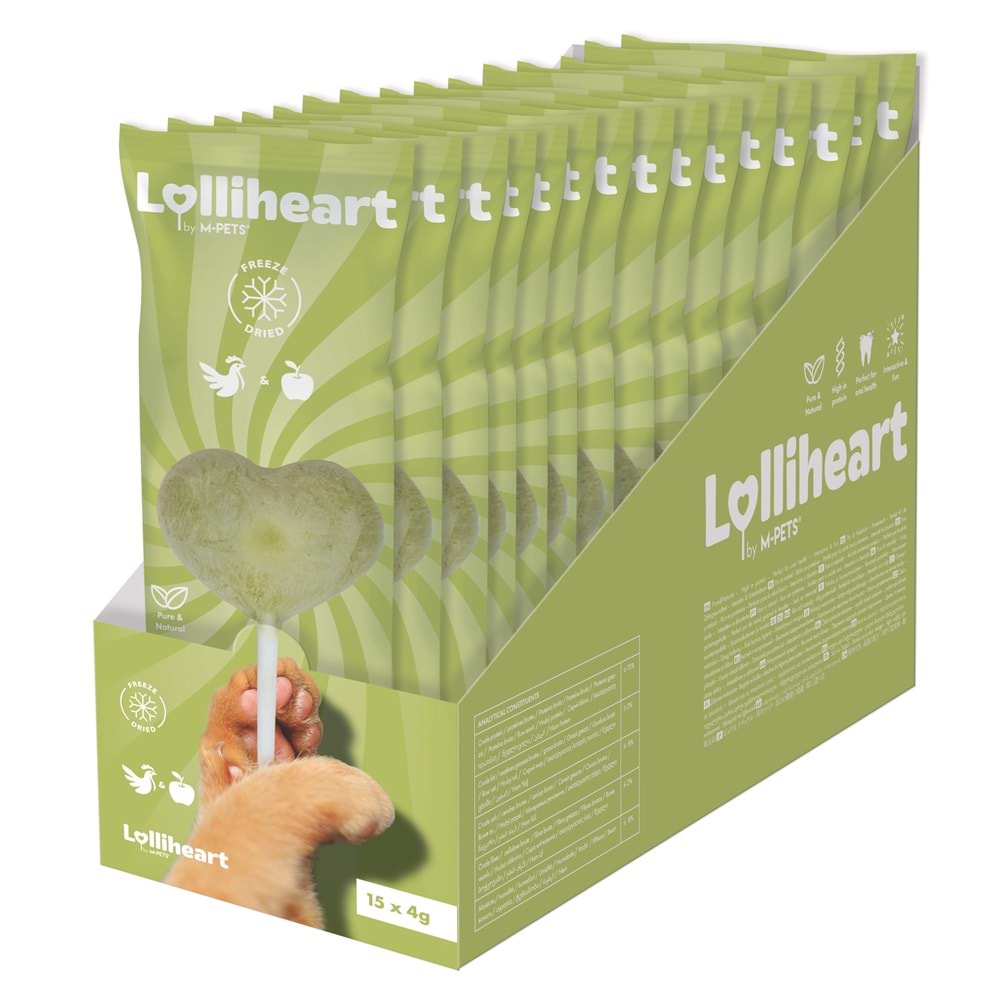 29013099 M-PETS LOLLİHEART ELMALI KEDİ ÖDÜLÜ 4GR 15Lİ