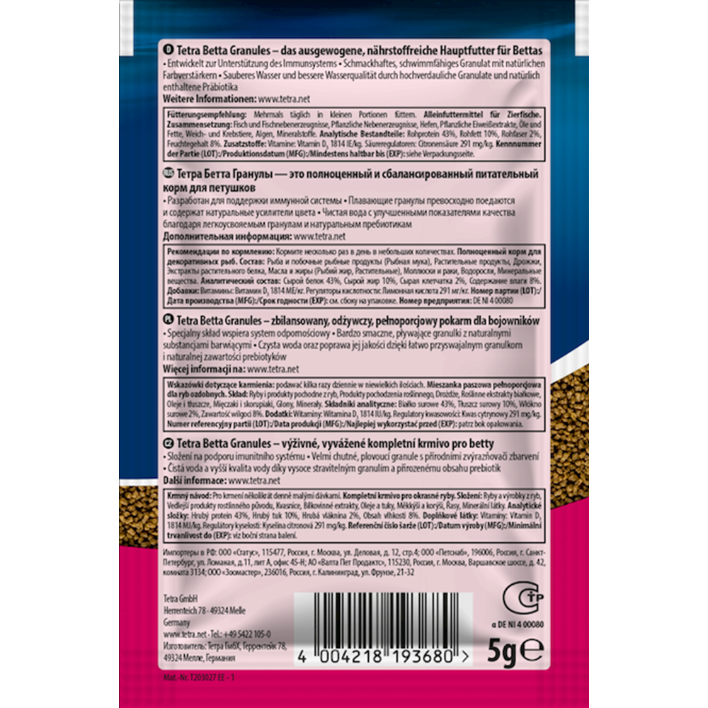193680-TETRA BETTA GRANÜLES 5GR