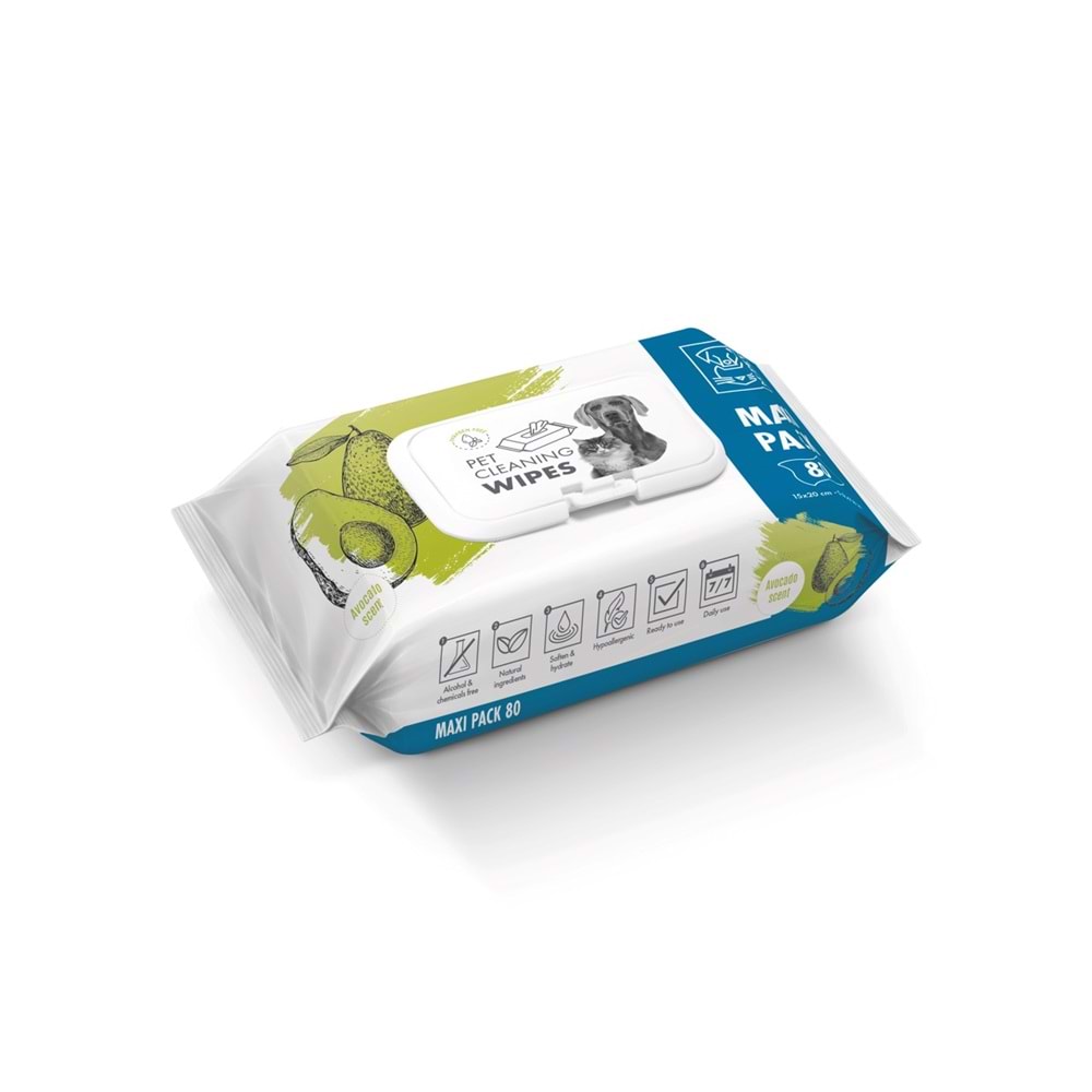 60101999 M-PETS AVOCADO KEDİ ve KÖPEKLER İÇİN TEMİZLİK MENDİLİ 80Lİ