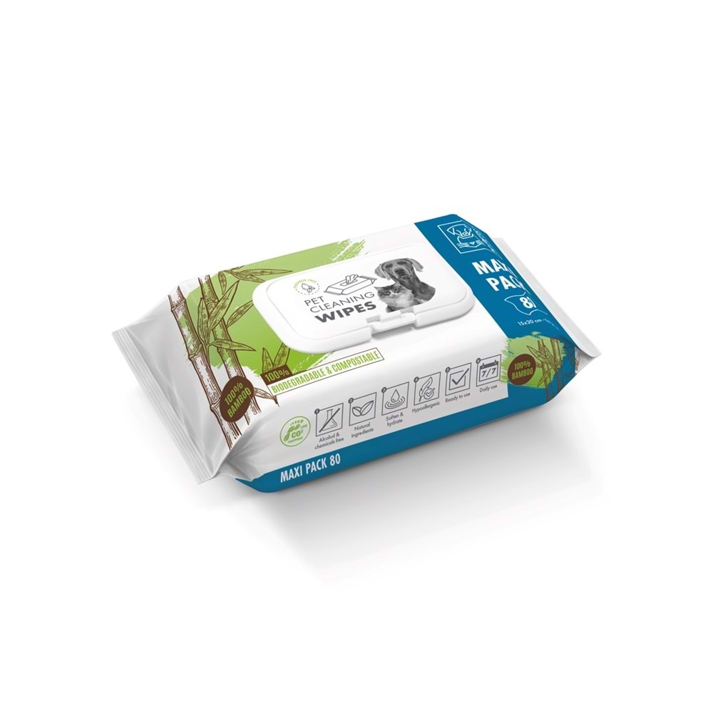 60102199 M-PETS BAMBOO KEDİ ve KÖPEKLER İÇİN TEMİZLİK MENDİLİ 80Lİ