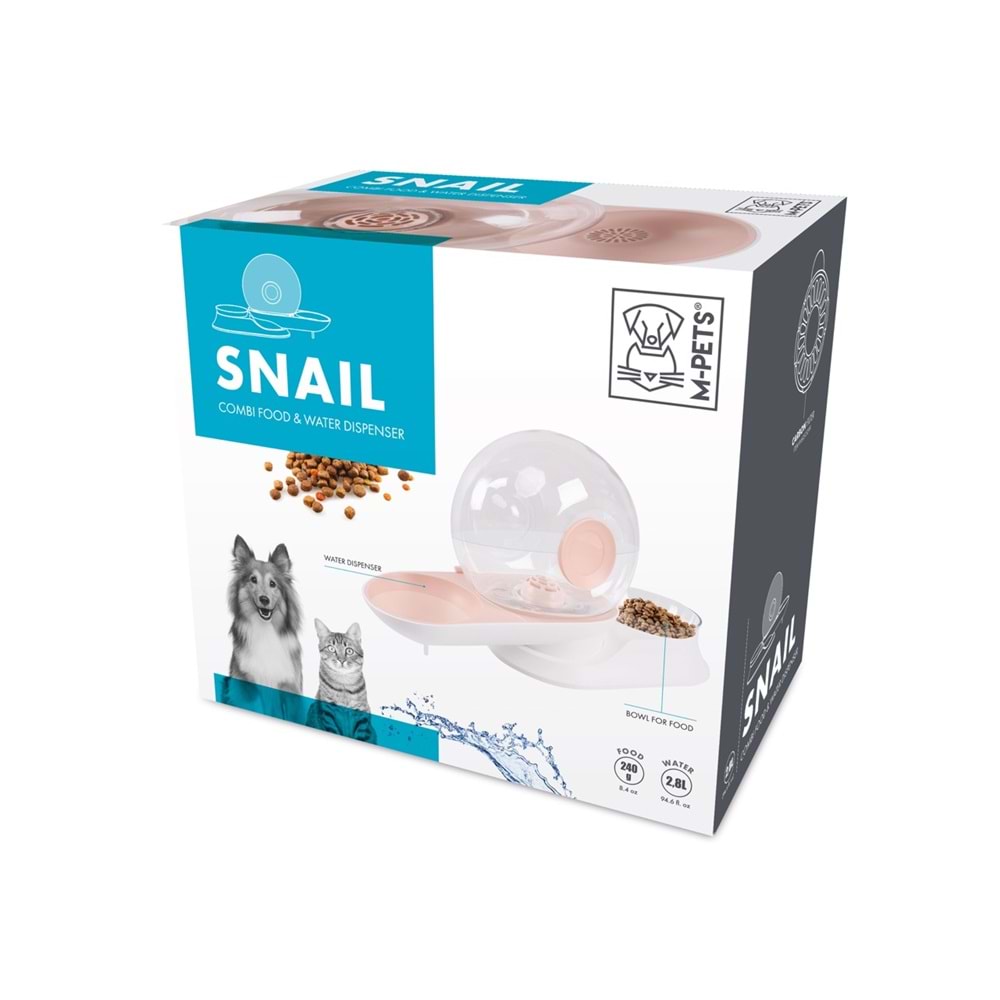 60501699 M-PETS SNAIL HAZNELİ SU ve MAMA KABI PİNK 2800ML-240GR