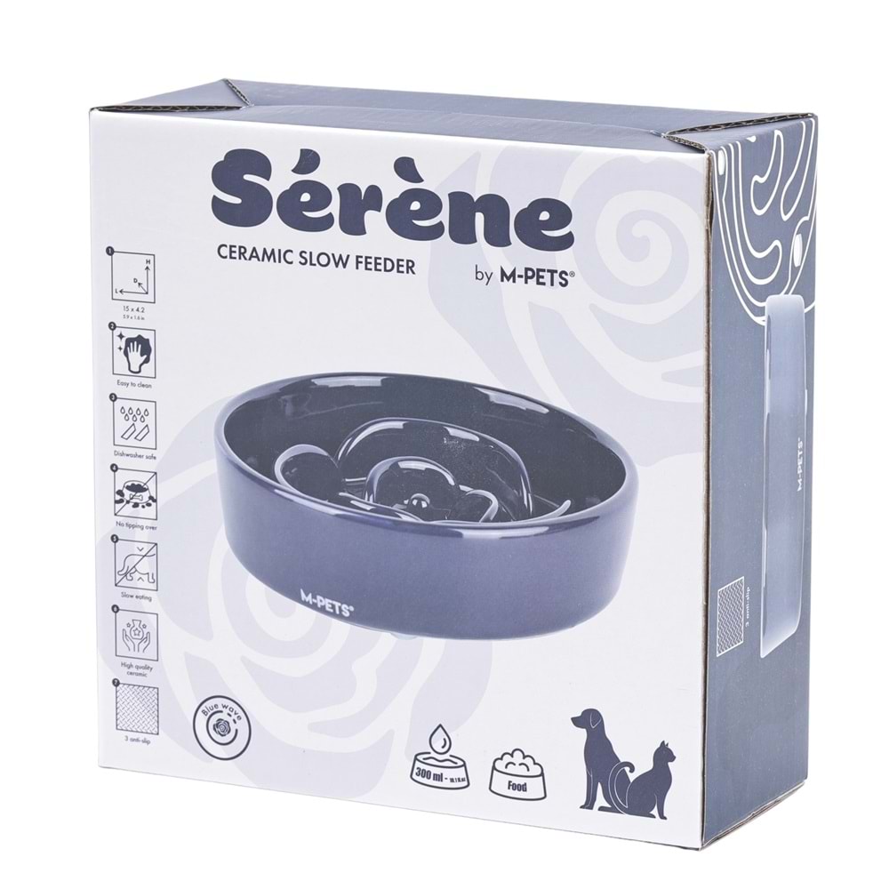 60532117 M-PETS SERENE ROSE SERAMİK YAVAŞ YEME MAMA KABI 300ML DARK BLUE