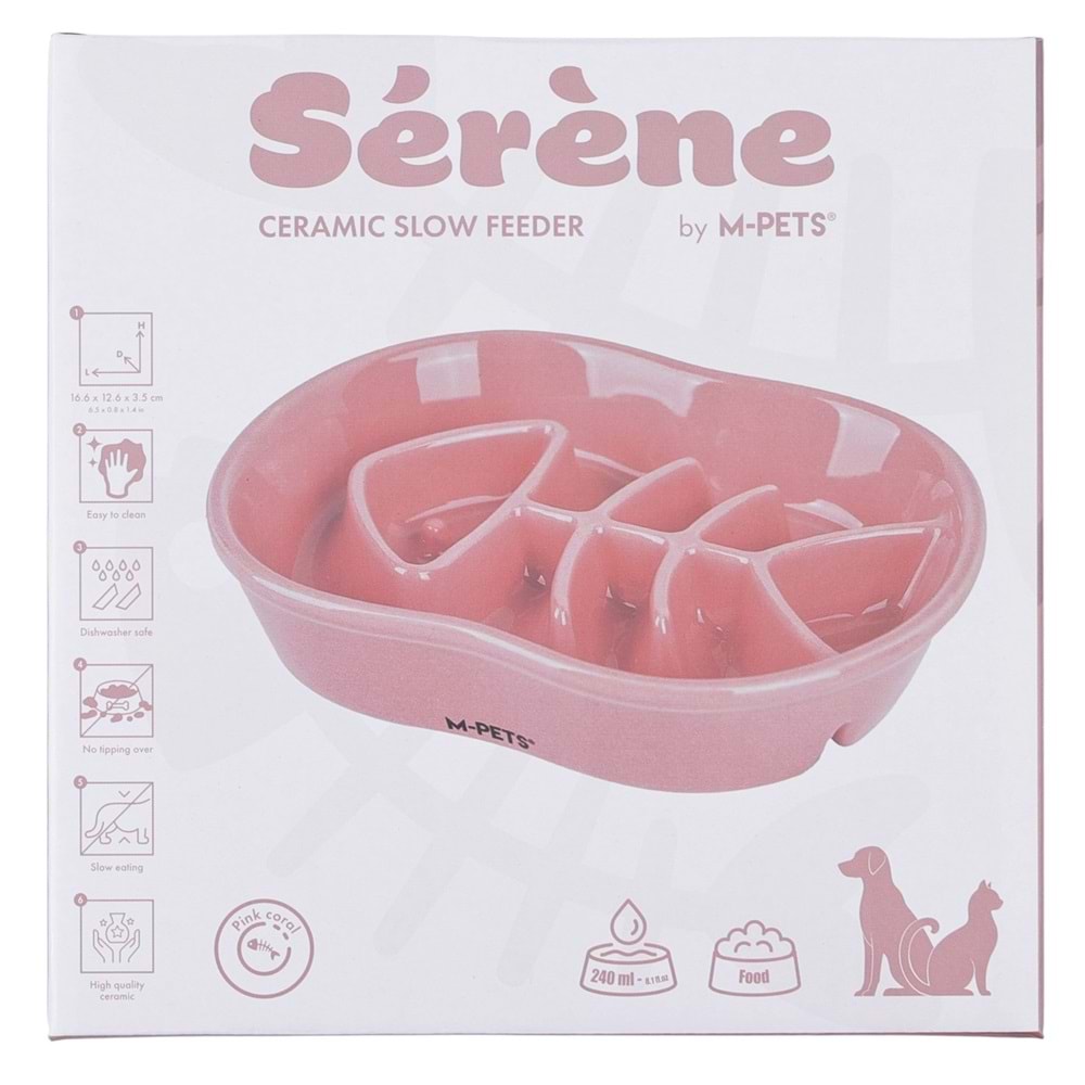60532307 M-PETS SERENE FISH SERAMİK YAVAŞ YEME MAMA KABI 240ML PİNK