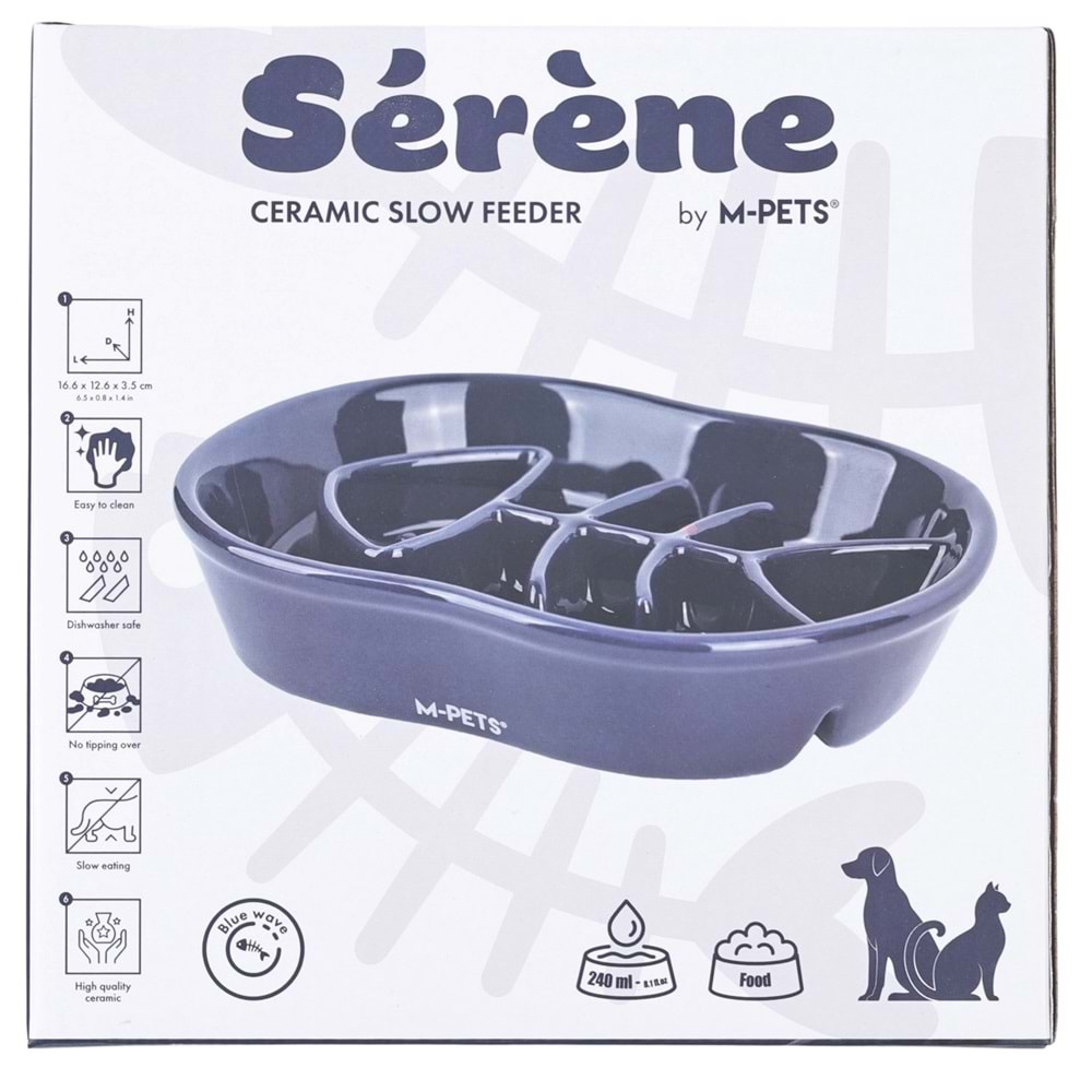 60532517 M-PETS SERENE FISH SERAMİK YAVAŞ YEME MAMA KABI 240ML DARK BLUE