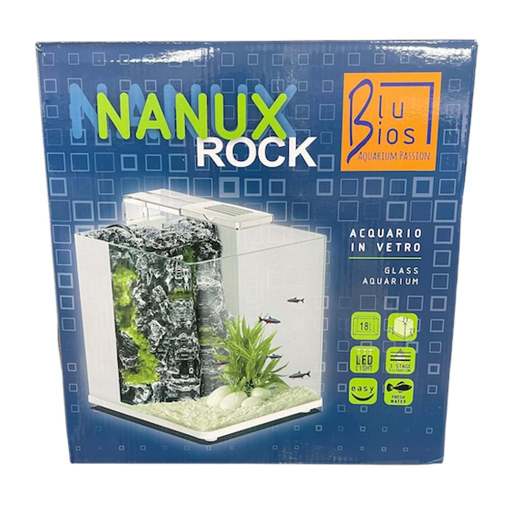 BLUBİOS NANUX ROCK DEKORLU NANO AKVARYUM 18L BLACK